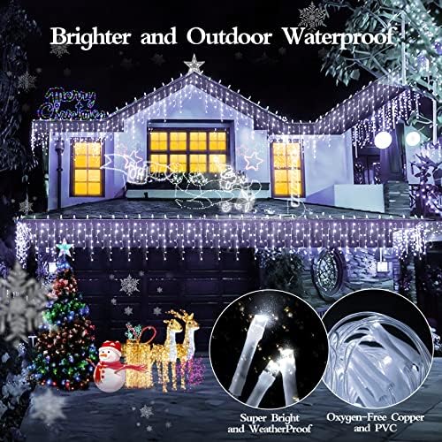 FLVOECN 98FT 960 LED Christmas Lights, Waterproof 8 Modes Ice Lights for Outside with Memory and Timer Hanging Fairy Lights Plug-in Curtain String Lights for Holiday Party Wedding Home (Cool White) - Image 6