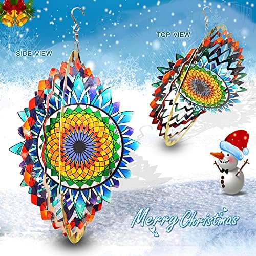 FONMY Wind Spinner Mandala Sun Flower 12 inches – 3D Stainless Steel – Laser Cut Metal Art Geometric Pattern - Hanging Wind Spinner, Kinetic Yard Art Decorations - Indoor/Outdoor Décor - Image 7