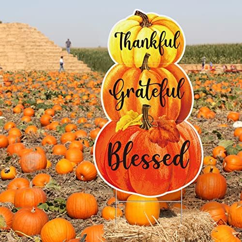 Spiareal Fall Outdoor Decorations Thanksgiving Pumpkins Yard Stake 3 Stacked Pumpkins Yard Sign 27 Inch Thankful Grateful Blessed Rustic Fall Harvest Outdoor Pumpkin Decor for Garden Lawn Decoration - Image 7