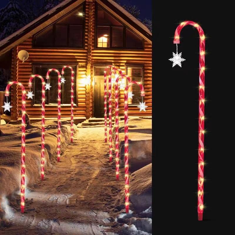 10PCS 33" 160LED Christmas Candy Cane Lights with Stakes & Snowflake, Christmas Candy Cane Pathway Marker Lights Waterproof 11 Lighting Modes Outdoor Decorations by XMASLAND