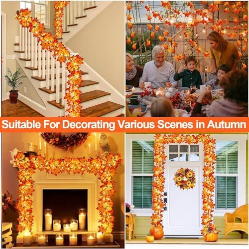 Timer & Thicker Leaves - 2 Pack Fall Garland with Lights Battery Operated - Image 6