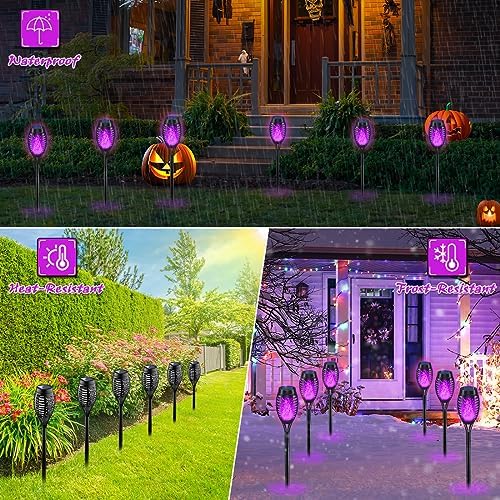 Halloween Decorations Outdoor Flickering Flame Purple Halloween Solar Light - Image 4