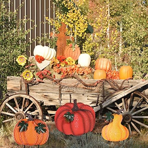hogardeck Outdoor Fall Decorations for Home, 34" Decorative Garden Stakes with 3 Stacked Pumpkins for Fall Decor, Metal Yard Signs for Garden Home Lawn Patio Thanksgiving Decorations - Image 6