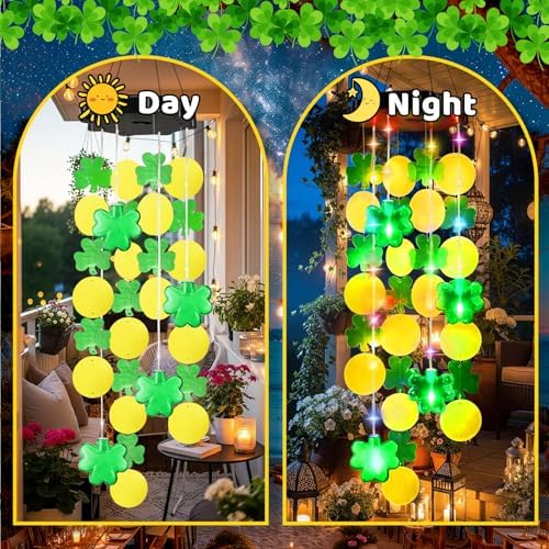 Shamrock Shell Solar Wind Chimes Outdoor with Shamrock Clover Design 27.5 Inch LED Shell Gradient Lights Hanging Decor for Garden, Yard, Patio, Porch - Image 4