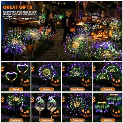 PEVOROS Solar Firework Garden Lights Outdoor, Purple/Yellow/Green, 6 Pack - Image 2