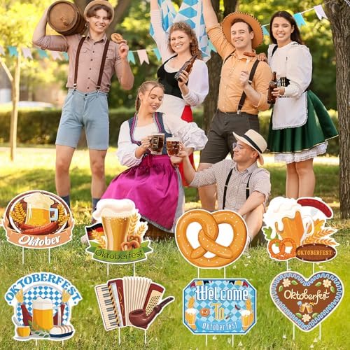 Amyhill 12 Pcs Oktoberfest Yard Decoration Outdoor Welcome to Oktoberfest Garden Lawn Signs with Stakes German Beer Festival Waterproof Outdoor Decor for Patio Lawn Walkway Party Supplies - Image 3