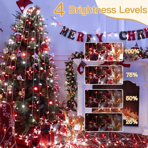 Ollny Red and White Christmas Lights Waterproof, 400LED 131FT String Lights with Remote 3 Timer, Plug in 8 Modes Fairy Light for Xmas Tree Indoor Bedroom House Party Wedding Decorations - Image 4