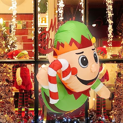 3.0FT Christmas Inflatable Elf Boy with Build-in LED Lights Broke Out from Window, Blow up Christmas Inflatable Outdoor Indoor Decorations Cute Party Yard Decoration (Elf Boy Broke Window) - Image 2