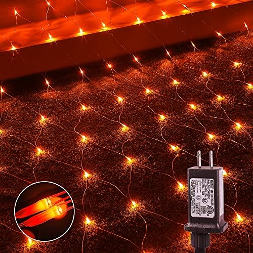 woohaha Orange 192LED 9.8ftx6.6ft Halloween Outdoor Net Lights for Bushes by Woohaha