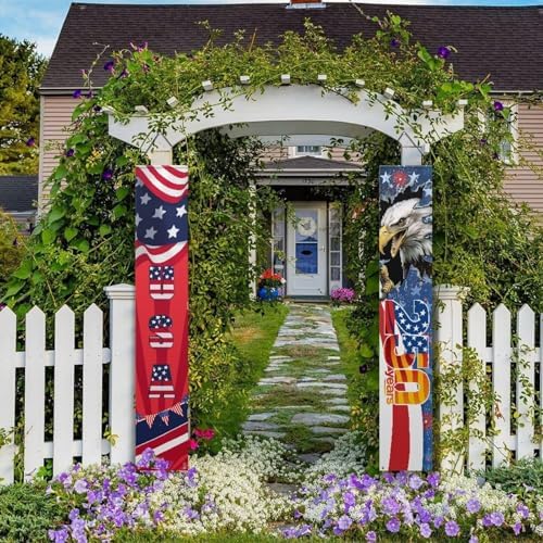 doginthehole 250th Anniversary USA Door Banner Patriotic Bald Eagle 250 Years Porch Sign Memorial Day American Flag Front Door Decorative Hanging Banner 2pcs USA Decoration Home Outdoor Yard Decor - Image 3
