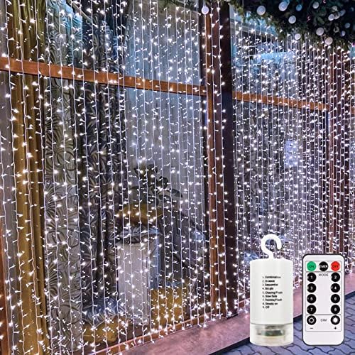 echosari 9.8Ft×9.8ft Curtain Lights Battery Operated with Remote Cool White by echosari