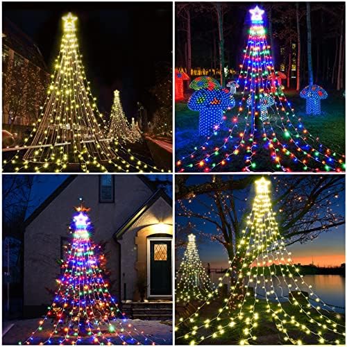 BlcTec Outdoor Christmas Decorations with Remote, 317 LED Color Changing Christmas Lights with 9 Strands 11.9ft Waterfall Lights, 11 Modes, Waterproof & Timer for Xmas Décor, Multicolor & Warm White - Image 4