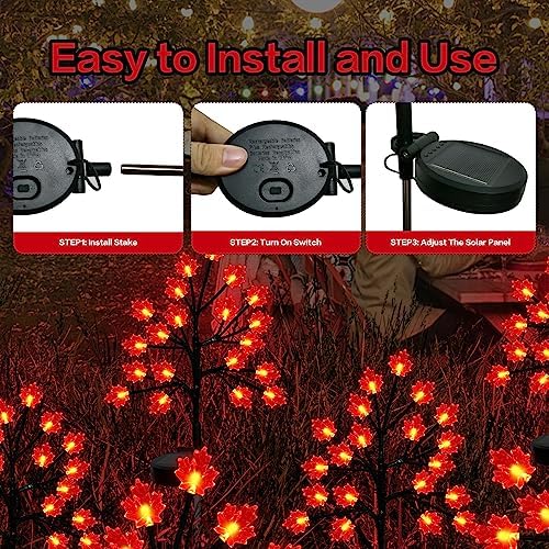 Fall Décor Solar Garden Lights for Outdoor Thanksgiving Decorations,2PACK 40LED RED Maple Leaves Path Lights,Autumn Harvest Outdoor Decorations,Solar Fall Lights for Thanksgiving Party Decor - Image 6