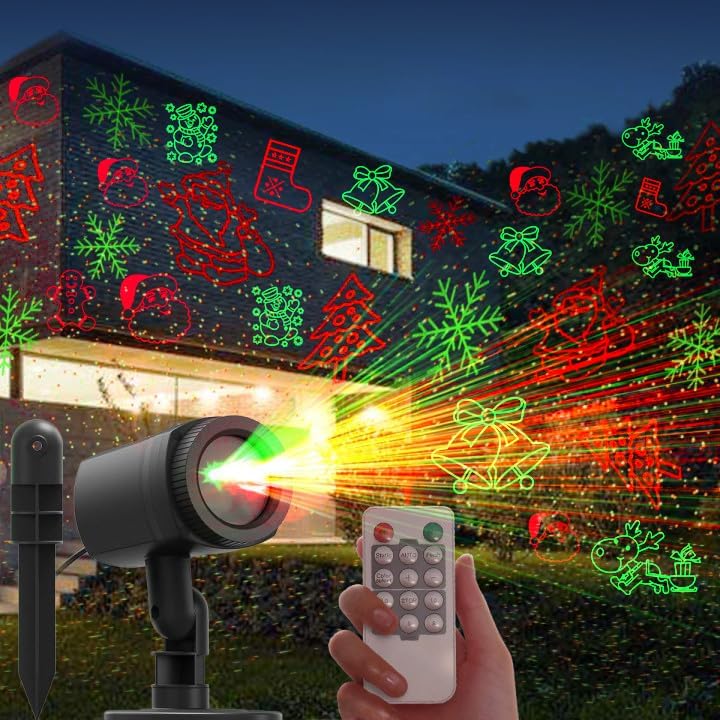Christmas Projector Lights Outdoor, 12 Christmas Patterns, IP65 Waterproof, Remote Control and Timer, Christmas Decorations Light for Indoor/Outdoor Yard Party Garden, Ideal Christmas Gift by TechnologyLeadLife