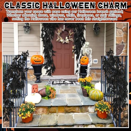 XunYee 6 Feet Black Halloween Garland, Gothic Vine Boughs - Image 5