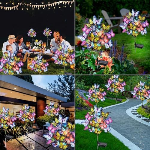 Adecorty Solar Garden Lights Outdoor Waterproof Decorative Solar Lights Outdoor 8 Pack with 176 LED 136 Butterfly Flower Garden Decor Yard Decorations Patio Lawn, Gifts for Mother's Day Mom Women - Image 4
