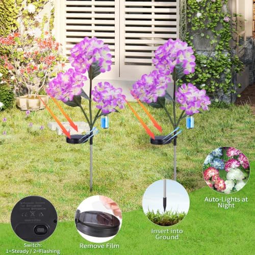 Hydrangea Solar Lights Outdoor, Garden Decor, 4 Pack - Image 5
