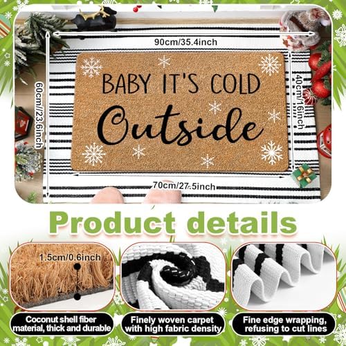 Duraaamo 2 Pcs Baby It's Cold Outside Door Mat Winter Christmas Nature Coir Welcome Outdoor Rug Black White Stripe Outdoor Christmas Front Porch Rugs Non Slip Floor Mats Indoor Entrance Decor - Image 3