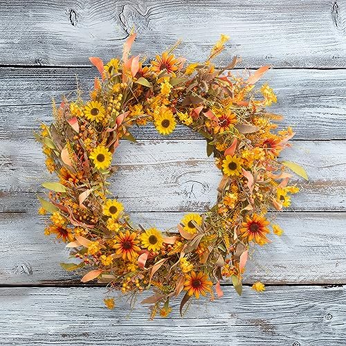 JINGHONG Large Fall Wreaths for Front Door 28 Inch Artificial Floral Wreath with Colorful Daisies and Autumn Foliage Fall Autumn Wreath for Front Door Wall Window and Thanksgiving Decor - Image 6