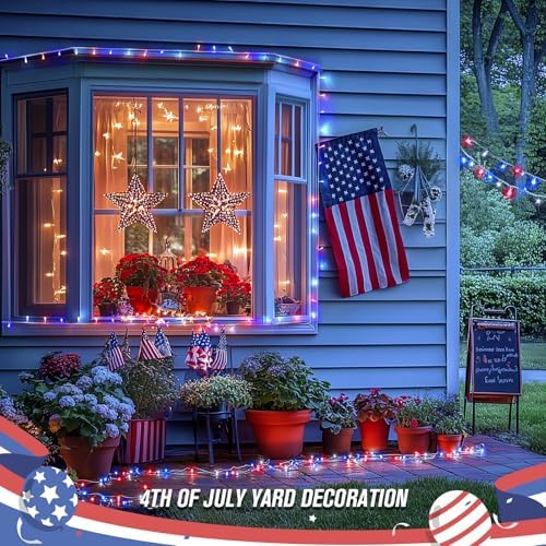 JMEXSUSS 400 LED Red White and Blue String Lights Outdoor, Plug in - Image 3
