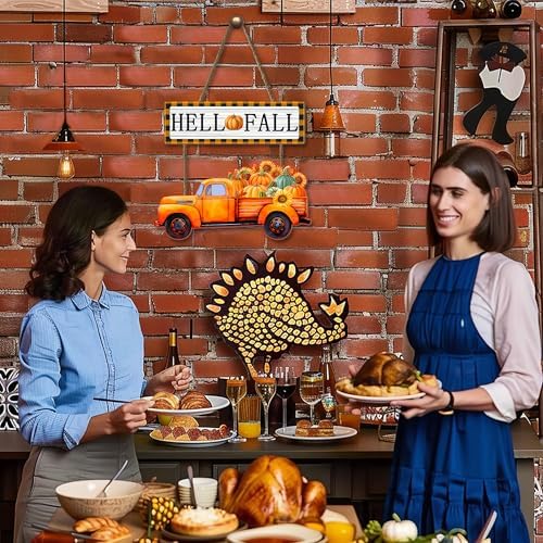 Hello Fall Hanging Sign for Front Door - 14.5"x9" Thanksgiving Welcome Door Sign with Pumpkins - Farmhouse Vintage Autumn Decoration for Fall Porch Home Wall - Image 7
