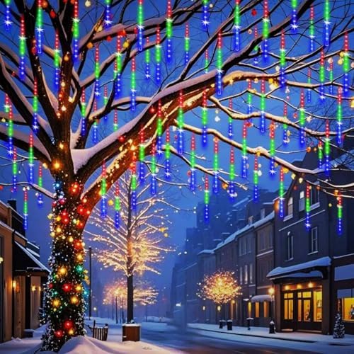 Weepong Meteor Shower Lights UL Certified 192LEDs 8 Tubes Falling Rain Drop Christmas Icicle Cascading Lights for Xmas Tree Halloween Decorations Wedding Party Holiday Garden Decor, Multicolor - Image 5