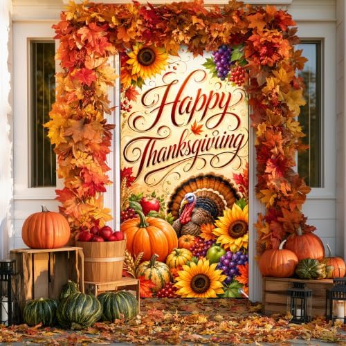 BlissYard Thanksgiving Door Cover Turkey Sunflower 35 x 71 Inch - Image 4