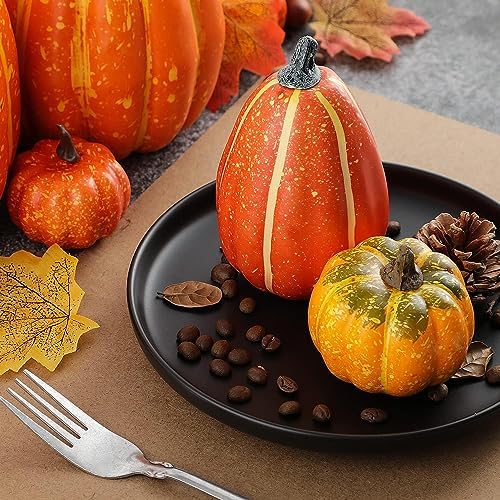Ywlake 16 Pcs Pumpkin Fall Decorations, Decorative Large Small Outdoor Orange Foam Plastic Fake Faux Artificial Pumpkins for Halloween Autumn Harvest Festival Home Table Decor - Image 5