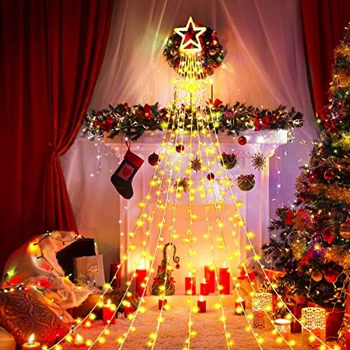 Waterfall Christmas String Lights with 317 LED Star Hanging Twinkle Fairy Curtain Lights for Party Wedding Patio Indoor Outdoor Decorative Water Flow Lights - Image 6