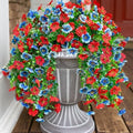 Artificial Faux Hanging Flowers Plants for Spring Outdoor Outside Decoration, 2 PCS Fake Silk Daisy with Eucalyptus UV Resistant Realistic Trailing Vines for Balcony Patio Porch (BlueRed) by INSPRING