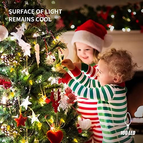 WATERGLIDE C6 Christmas Lights, 33ft 100 LED Faceted String Lights Green Wire Fairy Lights with 29V Safe Adaptor, 8 Lighting Mode, Waterproof for Indoor Outdoor Patio Xmas Tree Party Decor, Yellow - Image 3