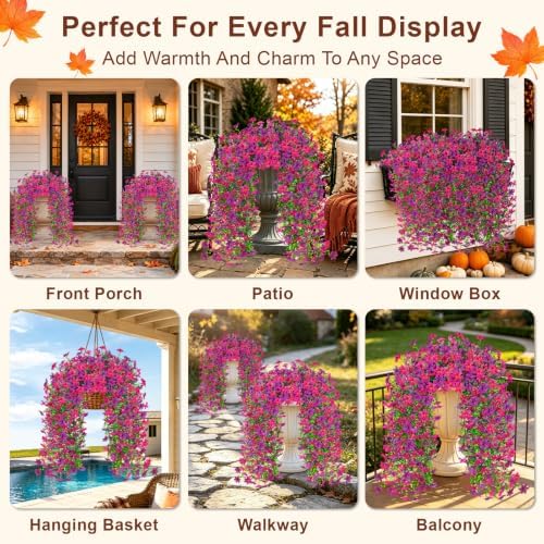 Artificial Hanging Flowers for Outdoors, 4 PCS 688-Bloom UV Resistant Mums - Image 6