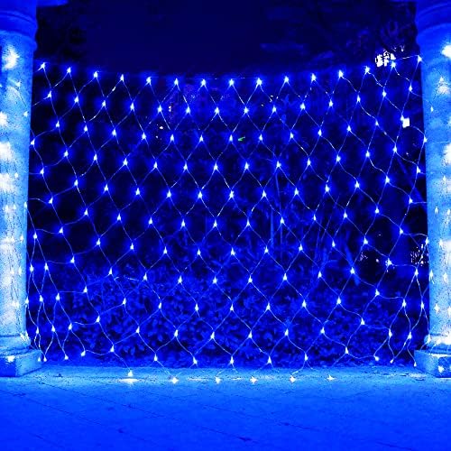 Net Light Outdoor Mesh Christmas Decorations, 100LED String Light Plug in Connectable Tree Warp Hanging 5ft x 5ft for Halloween, Shrubs, Lawn, Backyard, Walkway, Bushes, Garden Decor-Blue by Vicila