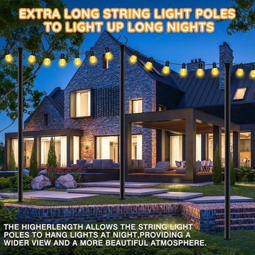 AHRLHR 2 Pack String Light Poles,Poles for Outdoor String lights10 Ft Metal Poles with Fork for Outdoor String Lights,Outdoor Light Poles with Fork,Patio,Deck,Backyard - Image 5