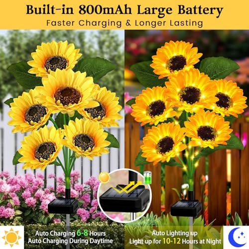 VOOKRY Solar Lights Outdoor, 6 Pack with 36 Sunflower Lights, Waterproof Solar Flowers Garden Decor, Birthday Gifts for Mom Women Grandma, Sunflowers Yard Decoration for Lawn Backyard Patio Flowerbed - Image 4