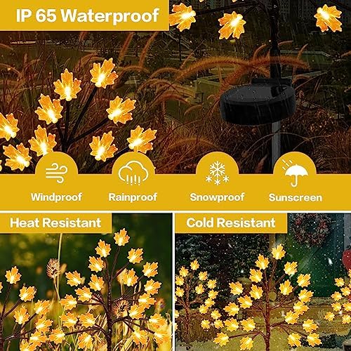 Solar Fall Lights for Thanksgiving Decorations Outdoor, Light up 40LED Orange Maple Leaves Path Lights, Waterproof Solar Thanksgiving Lights for Fall Autumn Garden Patio Home Decor 2PACK - Image 2