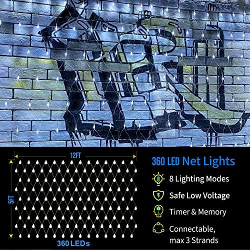 12ft x 5ft Christmas Net Lights Outdoor, 360 LED with 8 Modes, Connectable, Plug in Bush Mesh Fairy Twinkle for Garden, Party, Xmas Tree Decorations (White) - Image 4