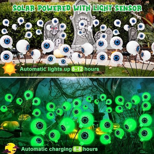 Halloween Outdoor Decorations, 2 Pack 16 LED Eyeball Solar Garden Lights, 8 Modes Scary Halloween Lights Waterproof for Yard Garden Lawn Pathway Party Decorations (Green) - Image 6