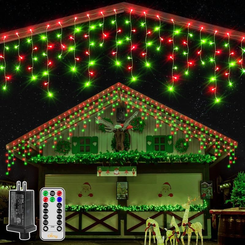 Ollny Icicle Lights for Outside 400LED 32FT, Red and Green Christmas Light with Remote 8Modes Timers Waterproof, Plug in Connectable Hanging Lights for Outdoor Indoor House Roof Holiday by Ollny