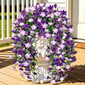 Artificial Hanging Flowers for Outdoors, 6 PCS 414 Blooms UV Resistant Faux Silk Morning Glory Hanging Vines for Porch Balcony Window Box Patio Garden Decor, Purple & Lightpurple by JulakoOnline