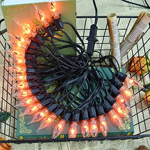 PASUTO 27.8Ft Halloween Decor Lights Flickering Flame String Lights with 25+4 Pack Clear Glass Flame Light Bulbs for Fall Decor Halloween Decorations Indoor Outdoor Home Party Fireplace, E12 Base by PASUTO