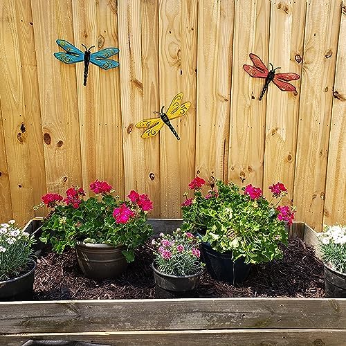 Metal Dragonfly Wall Decor Outdoor Garden Fence Art,Hanging Decorations for Living Room, Bedroom, 3 Pack - Image 4