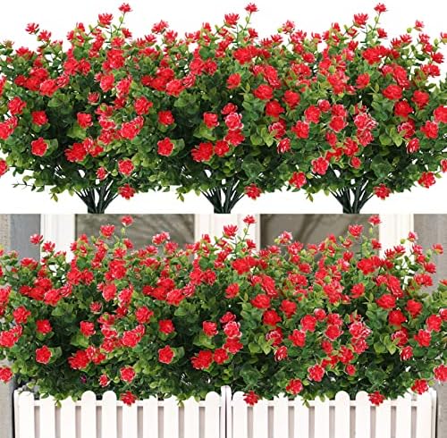 RECUTMS 12Pc Artificial Red Flowers Artificial Eucalyptus Front Porch Decor by RECUTMS