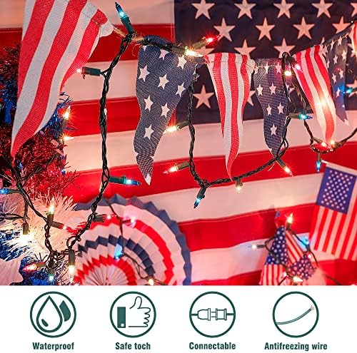 Hopolon Red White and Blue Mini Lights,2PACK Total 100Count 26FT,Green Wire - Image 6