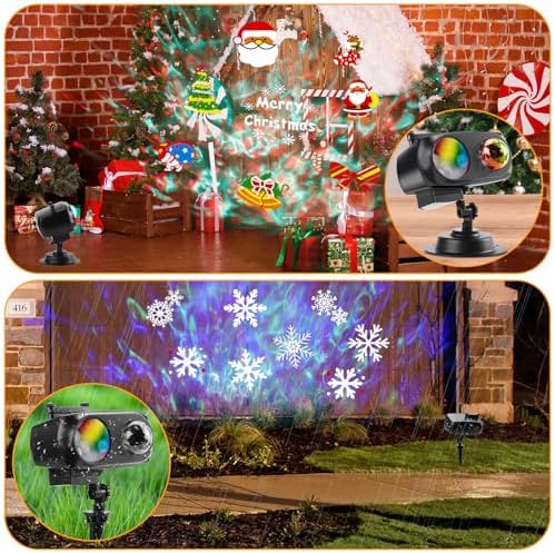 Halloween Christmas Projector Lights Outdoor, Brighter 14 HD Slides (3D Ocean Wave+Patterns) Waterproof Outdoor Indoor Holiday Projector Lights for Yard Garden Light Show Xmas Halloween Decorations - Image 5