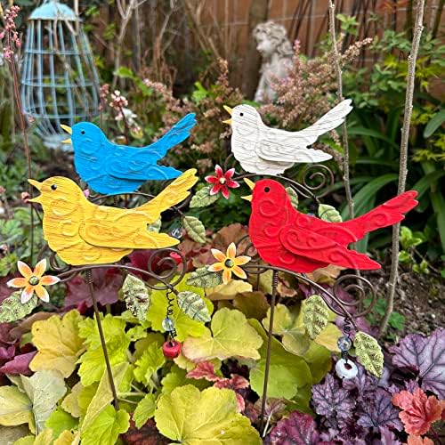 KEDONCHEN.4 Pack Metal Bird Decorative Garden Stakes, Spring Garden Decor,Indoor Outdoor Lawn Pathway Patio Ornaments, 14.2 Inch Outdoor Metal Garden Decor Shaking Head Yard Art … - Image 2