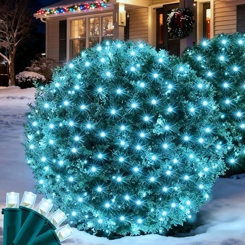 Led Christmas Net Lights for Bushes, 132LED 6FT x 6FT Connectable UL Certified Net Lights for Bushes Tree Shrubs Xmas Trunk Green Wire Christmas Decorations by Wabarle