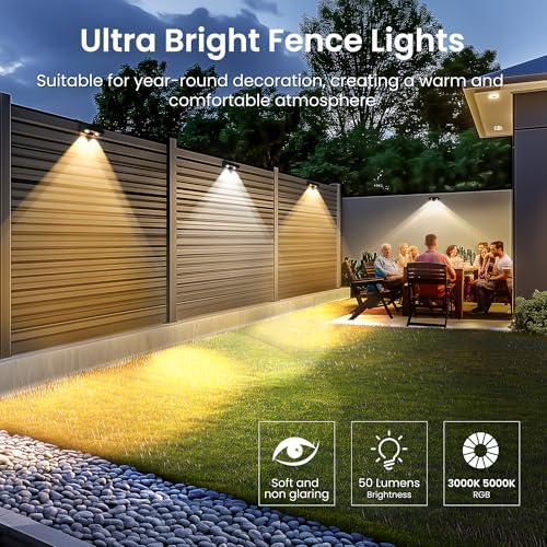 SOLPEX Solar Fence Lights Outdoor, 9 Fixed Colors ＆ Color Changing Fence Solar Lights Outdoor Waterproof IP65, LED Deck Lighting for Backyard Wall Step Patio Railing Pool Porch (16 Pack) - Image 4
