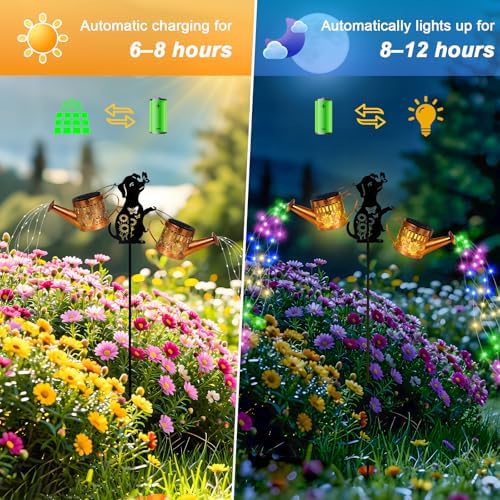 2 Pack Solar Watering Can Lights, Metal Solar Lights Outdoor Decorative - Image 3