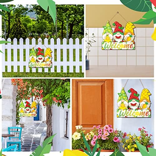 Summer Welcome Sign Wooden Fruit Gnome Hanging Sign Holiday Door Sign with Ropes Hanging Decoration with Lemon Watermelon for Summer Front Door Porch Farmhouse Outdoor Home Decor (Gnome Fruit) - Image 6